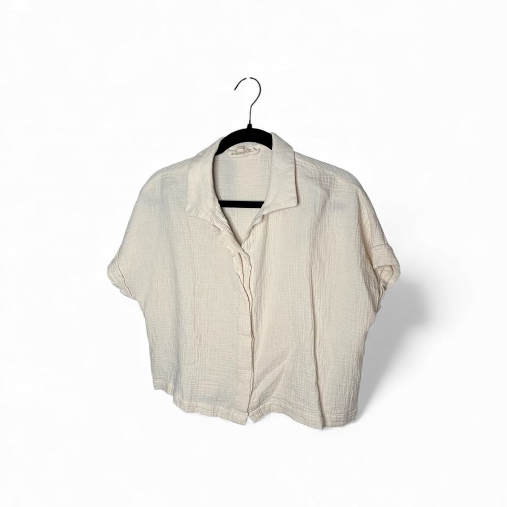 Grade & Gather Cream Button Front Top Small